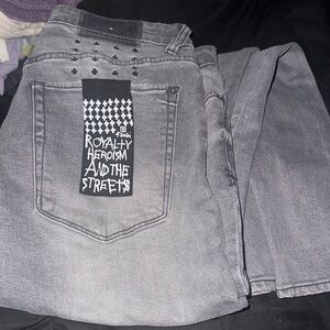 Gray Distressee Denim Ksubi Jeans with Graphic Patch